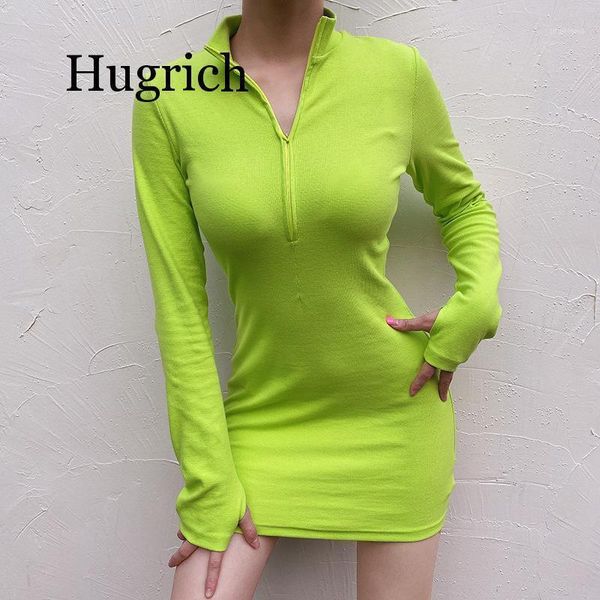 

casual dresses 2021 skinny turtleneck zipper mini basic dress women long sleeve slim pencil vestidos, Black;gray