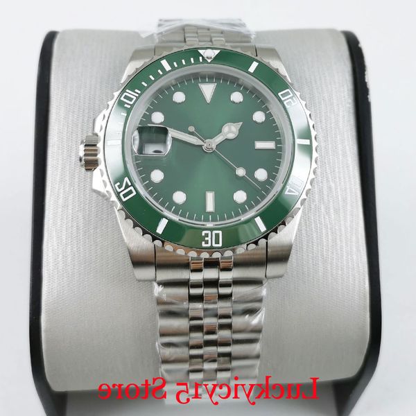 

men watch nh35 24 jewels miyota 8215 green sterile dial sub case screw down crown jubilee bracelet date looking glass, Slivery;brown