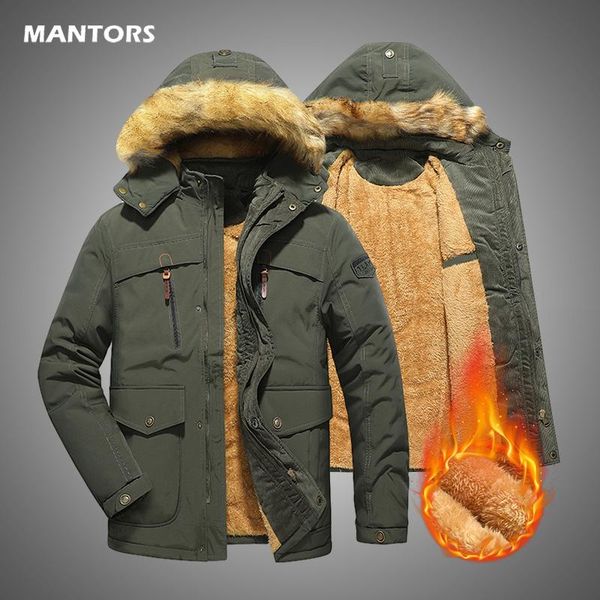 

men's jackets casual winter jacket men fur collar warm coat mens outdoor waterproof multi-pockets cargo fleece windbreakers, Black;brown