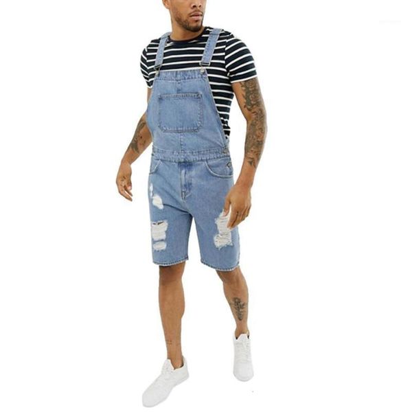 

fashion ripped jeans for men denim jumpsuit plus size jeans overall streetwear overall suspender pants rompers with pockets a401, Blue