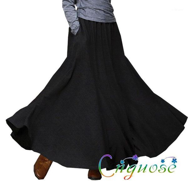 

skirts 2021 autumn and winter female retro vintage casual black cotton linen big hem plus size 6xl 7xl womens ladies