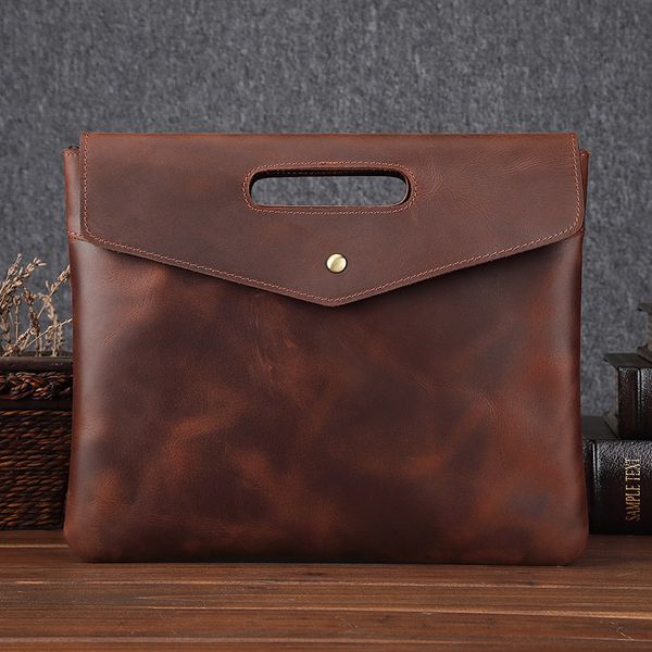 

layer cowhide handbag leather men's busins envelope crazy horse casual portable