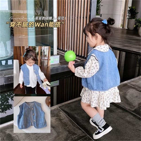 

boys and girls denim vest 2022 new childrens vest vest baby wild waistcoat trend thin section kids clothes, Blue