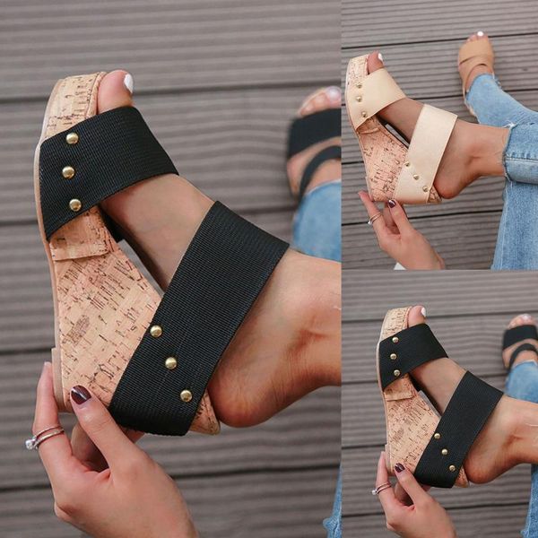 

sandals 2021 women platform wedge summer thick gladiator genuine leather high-heeled shoes big size#20, Black