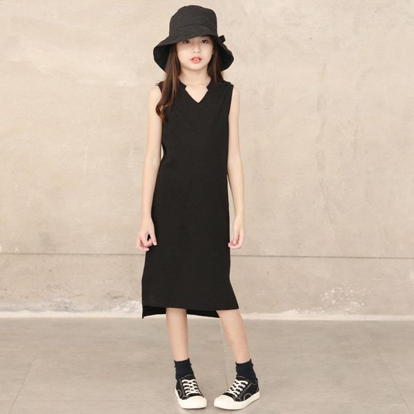 

girl's dresses 2021 summer dress casual sleeveless black girls children clothing v-neck elastic kids for girl 6 8 10 12 14 16y, Red;yellow