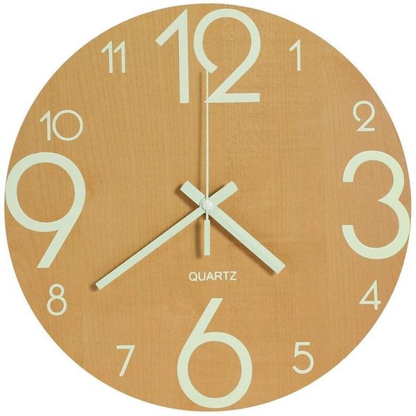 

luminous wall clock,12 inch wooden silent non-ticking kitchen wall clocks with night lights for indoor/outdoor living room bedro