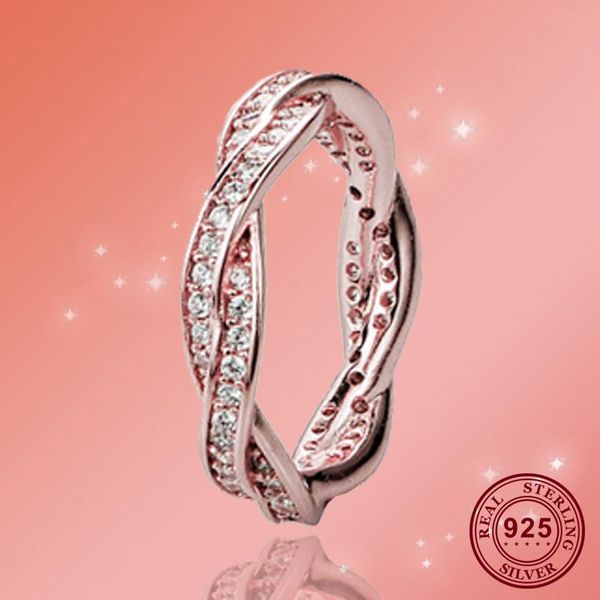 

cluster rings 925 sterling silver pan ring creative rose gold with bright braided lines for women wedding party fashion jewelry, Golden;silver