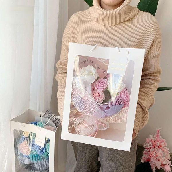 

gift wrap transparent window tote bag for holiday box bouquet packaging