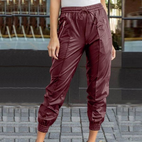 

women's pants & capris zanzea women pu leather casual elastic waist solid long trousers turnip stylish tactical female streetwear panta, Black;white
