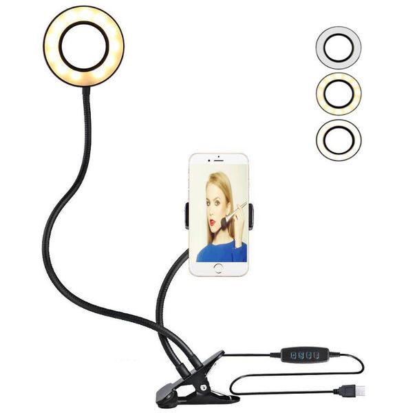

clip on led selfie ring light with cell phone holder flexible dimmable usb plug make up lamp for aro de luz para hacer tikto