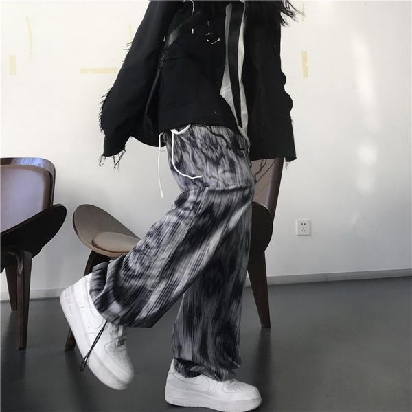 

women's pants & capris sports 2021 streetwear straight elastic waist trouser baggy fashion harajuku tie dye binding feet wide leg, Black;white