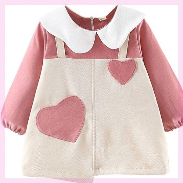 

girl's dresses baby dress stitching cotton long-sleeved children's spring and autumn love pocket clothes, Red;yellow