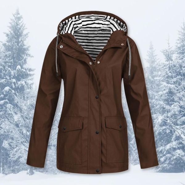 

women's jackets women waterproof jacket coat outdoor hiking long hooded zip pockets windbreaker plus size autumn winter outerwear, Black;brown