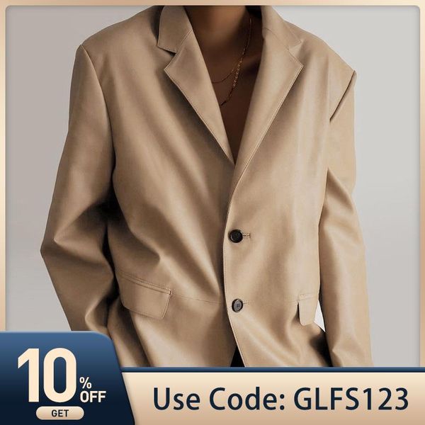 

women's suits & blazers pu leather blazer 2021 loose casual long sleeves single-breasted small suit fashion harajuku pure color office, White;black