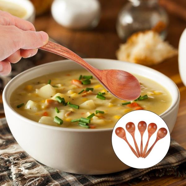 

spoons 5pcs curved handle soup wooden rice eating (coffee)