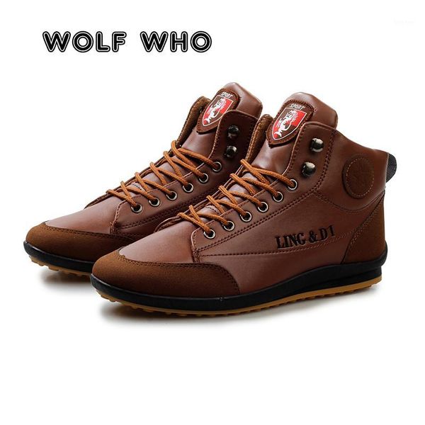 

boots wolf who men leather fashion winter warm cotton brand ankle lace up male shoe footwear casual drop w0661, Black
