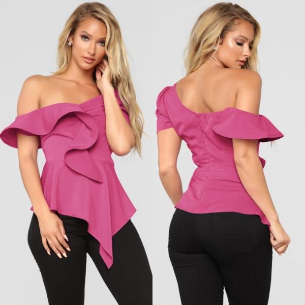 

fashion ruffle one shoulder summer peplum for women 2021 green blue casual cold off shoulder shirt streetwear women c40, White