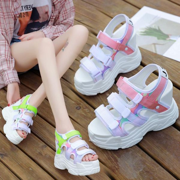 

sandals retro high nice female summer heel muffin straps women shoes, Black