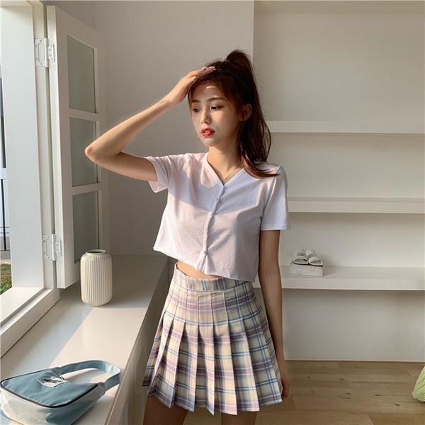 

skirts plaid pleated short female student korean version new summer high waist a-line fashion slim sweet 2021 uhut, Black