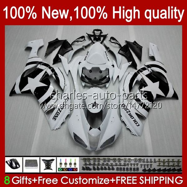 Feedings para Kawasaki Ninja ZX600C ZX600C ZX-600 ZX 6R 600CC 6 R ZX636 07-08 Bodywork 10no.14 ZX-636 600 CC ZX6R 07 08 ZX600 ZX 636 ZX-6R 2007 2008 Bodys Kit Estrelas brancas