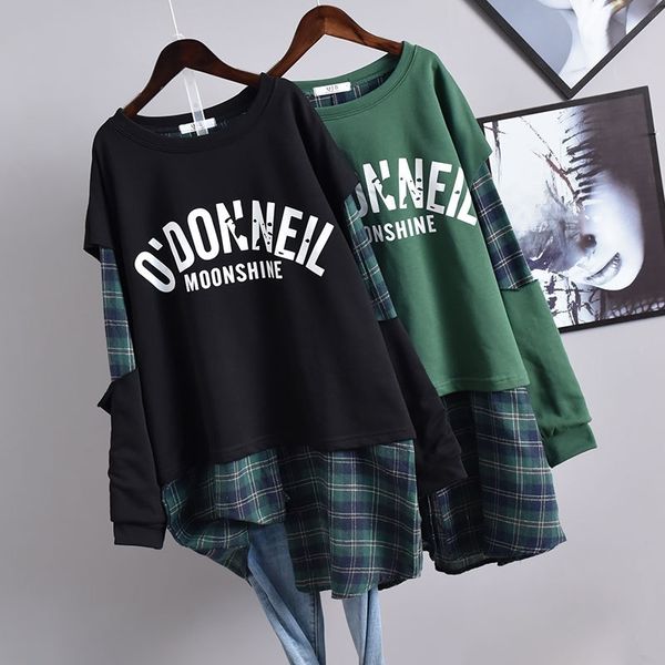 

autumn& winter new korean women fashion holes loose thin two-piece long-sleeved t-shirt plus size casual 210306, White