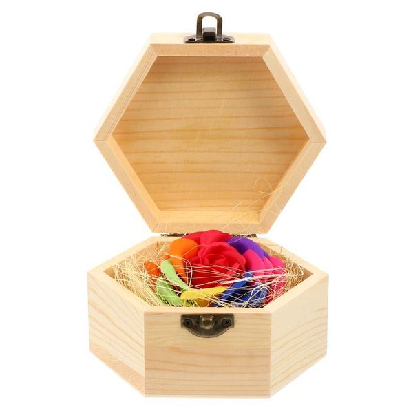 

1pc hexagonal simulation flower gift colorful flower gift wooden box