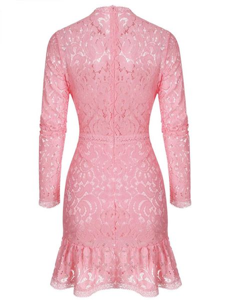 

casual dresses folobe vestidos women fashion lace dress 2021 o-neck sleeve pink evening party vestido de festa brasil trend, Black;gray