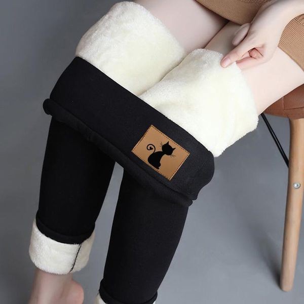 

women's leggings winter warm for women stretch pants thick plush liner high waist skinny trousers, Black