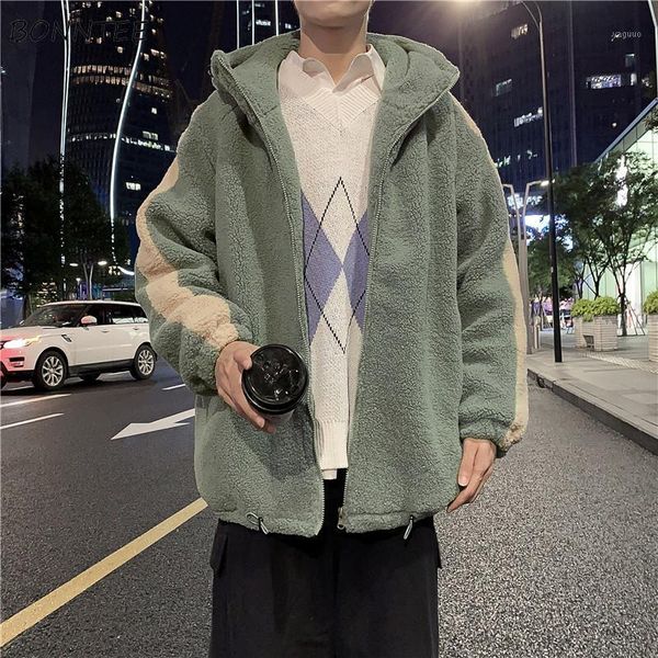 

men jackets lambswool soft zipper spliced fashion casual simple all-match side slit pocket korean style students streetwear chic men's, Black;brown