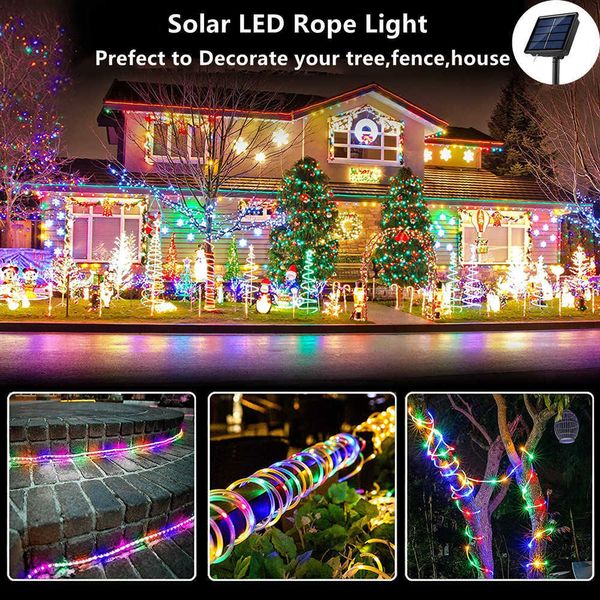 Christmas Decoration Street Garland LED Solar Festoon Fadas Tubo Corda Corda Luzes 7/12 / 22m para ano Casamento Ao Ar Livre Decor 211015