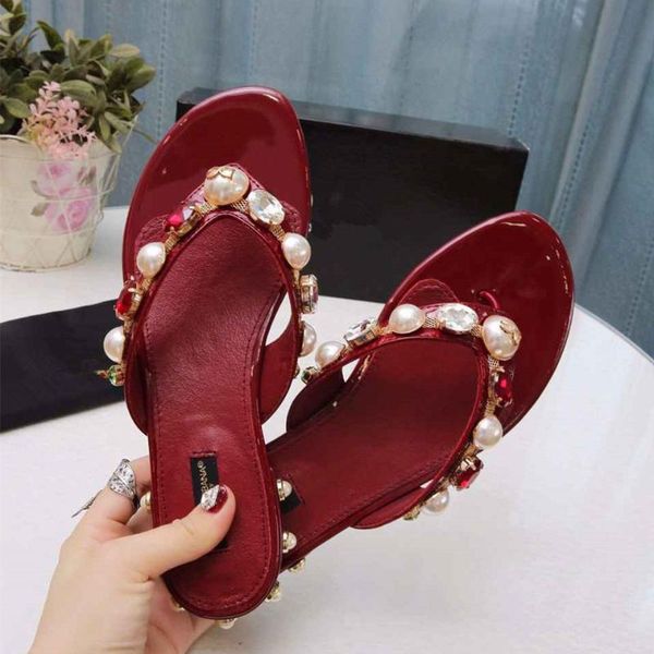 

slippers fashion summer women crystal pearl decor beach flip flops casual sandals, Black