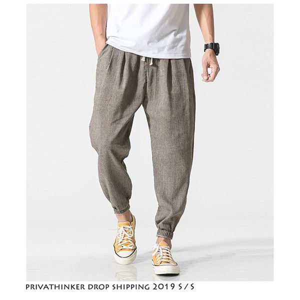 

drop men harajuku streetwear harem pants mens summer linen thin sweatpants male black 5xl joggers 210715