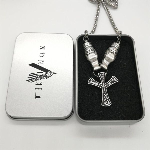 

pendant necklaces wolf head with algiz rune necklace men pagan viking drop, Silver