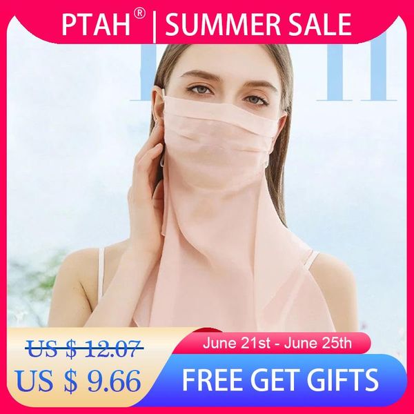 

scarves [ptah] mulberry silk scarf face cover for women girls designer protective summer sun protection adjustable reusable, Blue;gray