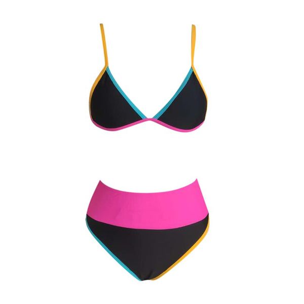 

women's contrast stitching up high cut leg bikini set two piece swimsuit