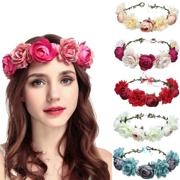 Rosen-Blumenkronen, romantisch-schickes Blumen-Stirnband für Hochzeit, Urlaub, Haarband, stimulierte Blumenkränze, Haar-Accessoires