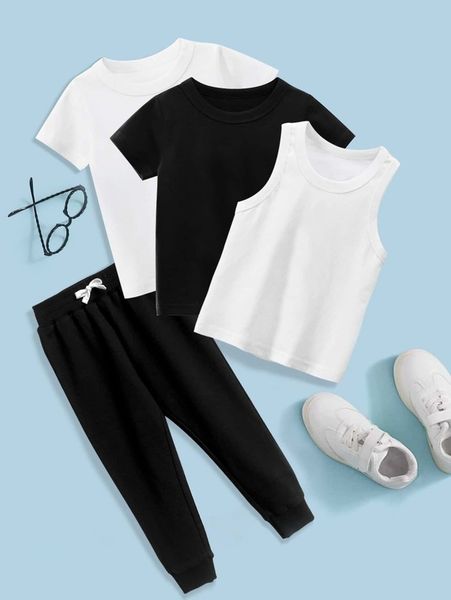 

toddler boys 1pc tank & 2pcs tee & 1pc sweatpants she, White