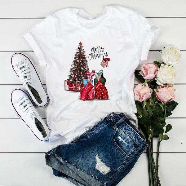

women graphic print merry christmas painting warm es fashion tshirt female womens ladies clothes t tee shirt t-shirt, White