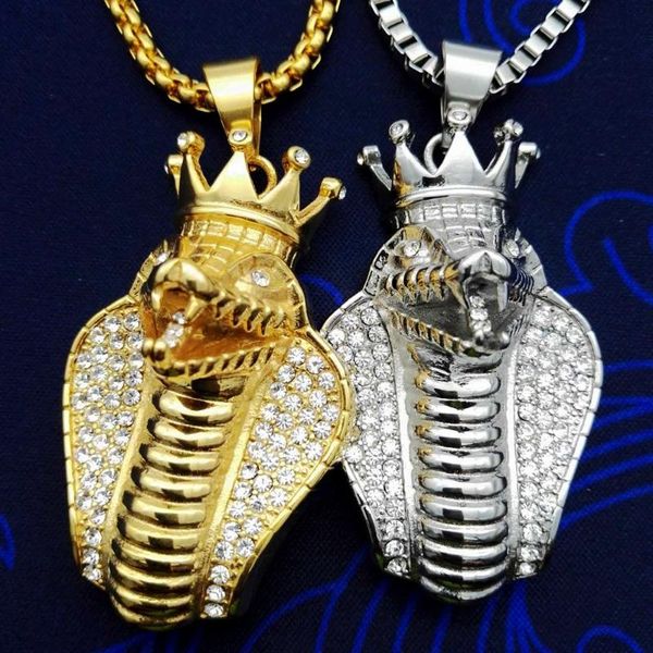 

pendant necklaces hip hop iced out bling full rhinestone stainless steel big snake men pendants gold color animal necklace jewelry, Silver