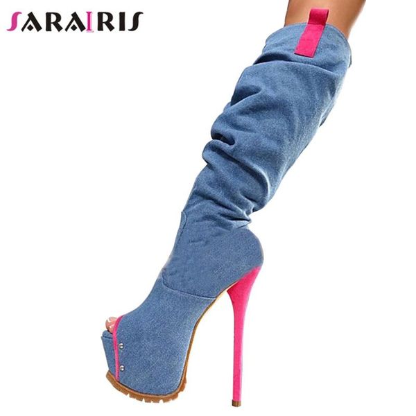 

boots sarairis elegant unique knee high women concise autumn platform ladies fashion party extrem heels shoes, Black