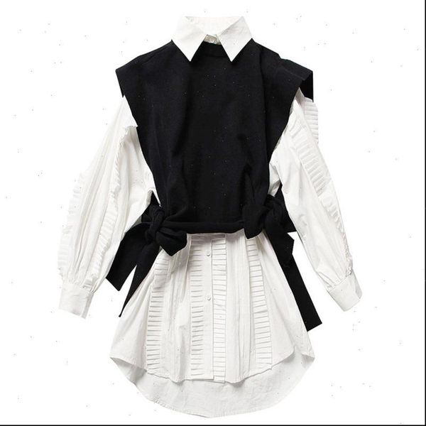 

2021 new spring fashion women clothes round neck sleeves knits vest turn down collar ruffles single breasted dress we12800m, Gray