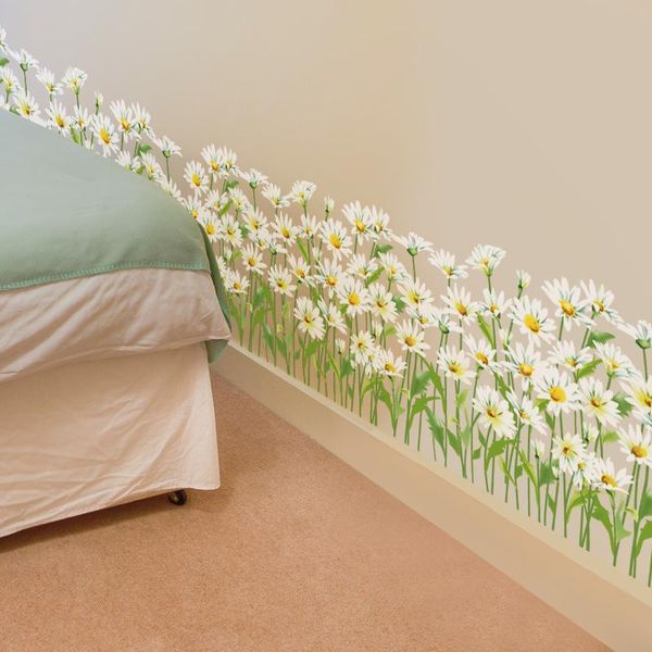 

wall stickers [shijuekongjian] daisy sticker grass baseboard flower mural decals for kids room baby bedroom decoration