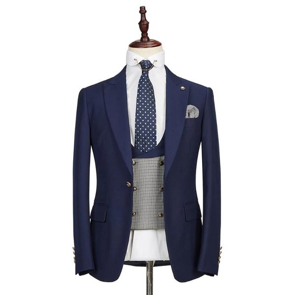 

men's suits & blazers handsome navy blue business men terno slim fit costume mariage homme prom blazer tuxedos groom wedding 3 piece, White;black