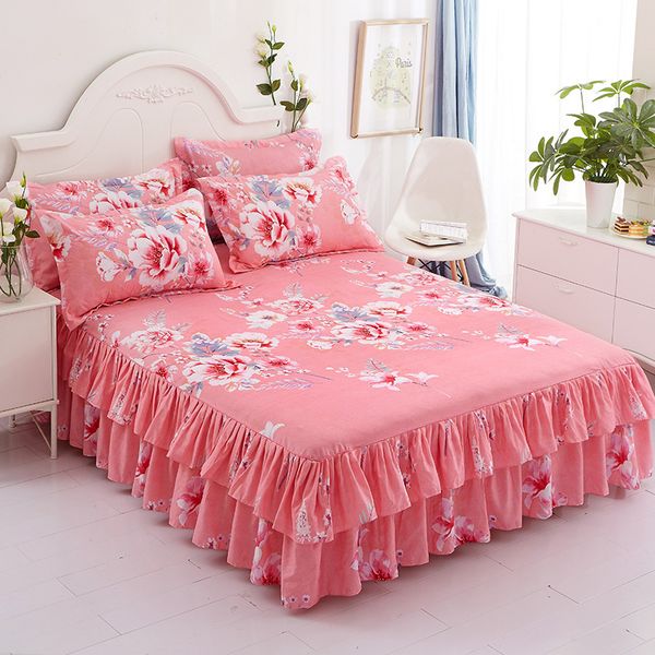 

bed skirt 3pcs set ding 2pc pillowcases wedding spread sheet mattress cover full twin queen king size sheets vo7n