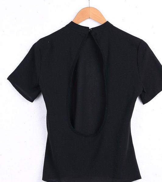 

2016 new cute women blouse 2016 fashion black open back short sleeve shirt women summer clothes, White