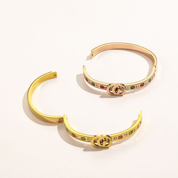 

ladies fashion jewelry titanium steel ancient family letter red and green oil drop color contrast small printing buckle bracelet wind bracel, Black