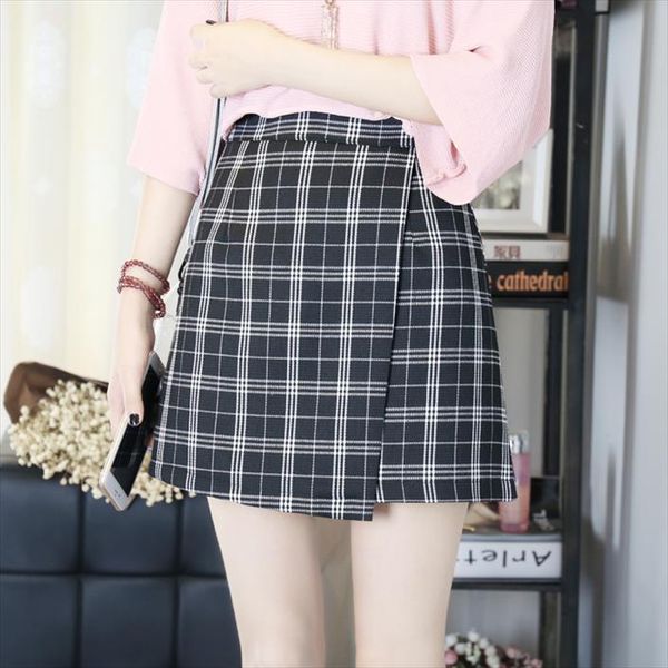 

preppy style mini plaid elegant womens skirt work skort spring vintage brief high waist retro short qh1012, Black