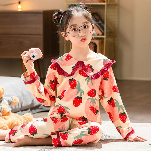 

spring and autumn pajamas cute girl doll collar princess wind big children's home suit, Blue;red