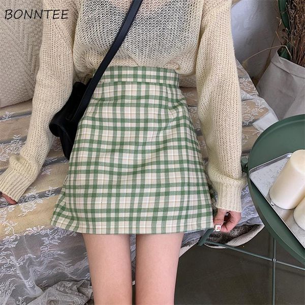 

skirts women plaid high waist korean style harajuku all-match a-line casual office lady mini skirt womens trendy chic, Black