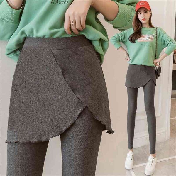

autumn winter black grey knitted women legging underpants fake two pcs plus size elastic ruffle edge skirt 4xl